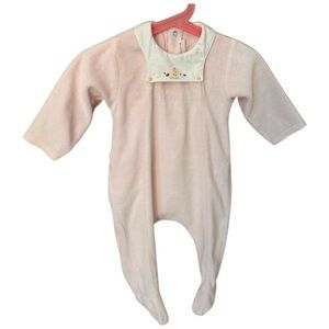 CATIMINI Paris Vintage Baby Girl Velour Romper Sleeper One Piece Pink